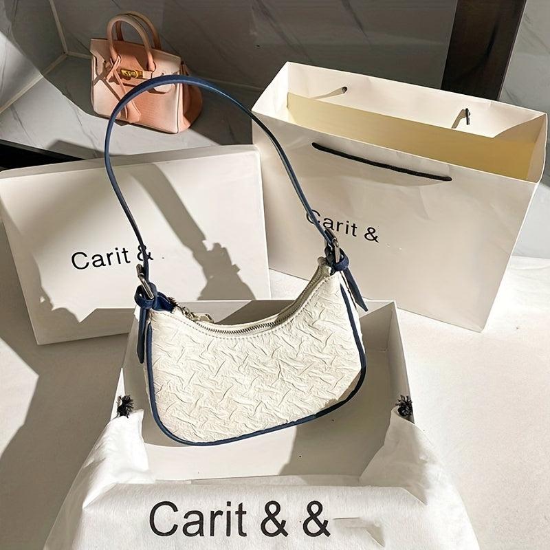 Pleated Top Handle Underarm Bag Dacron Textured Bag