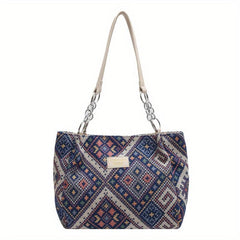 Large Capacity Retro Pattern Tote Bag Nylon Durable Lightweight Shoulder Bag
