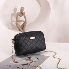 Quilted Faux Leather Shoulder Bag with Metal Decor