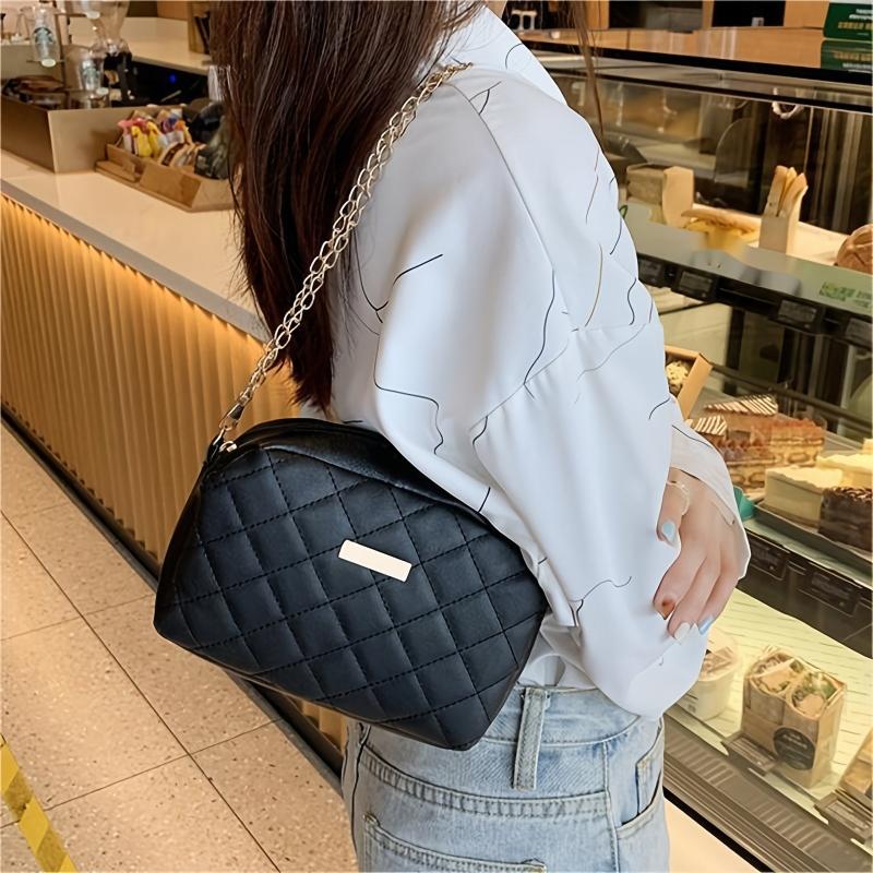Quilted Faux Leather Shoulder Bag with Metal Decor