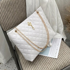 Argyle Quilted Chain Tote Bag Crown Decor Handbag