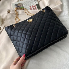 Argyle Quilted Chain Tote Bag Crown Decor Handbag