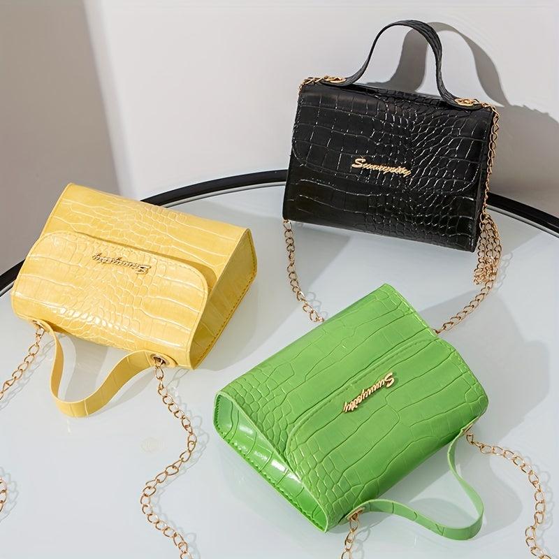 Mini Crocodile Pattern Shoulder Bag Solid Casual Faux Leather Handbag