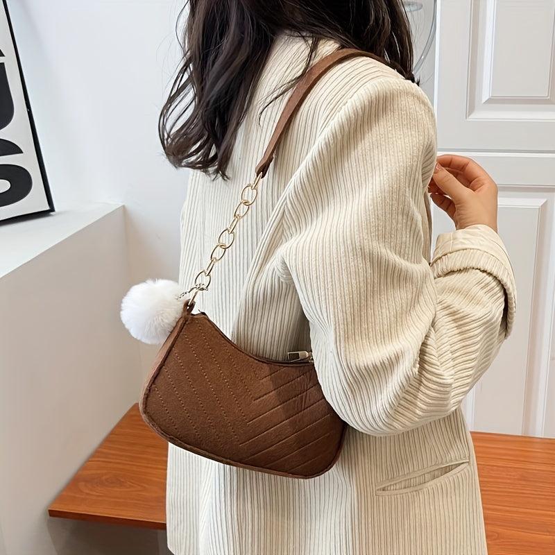 Quilted Detail Bag with Pom Pom