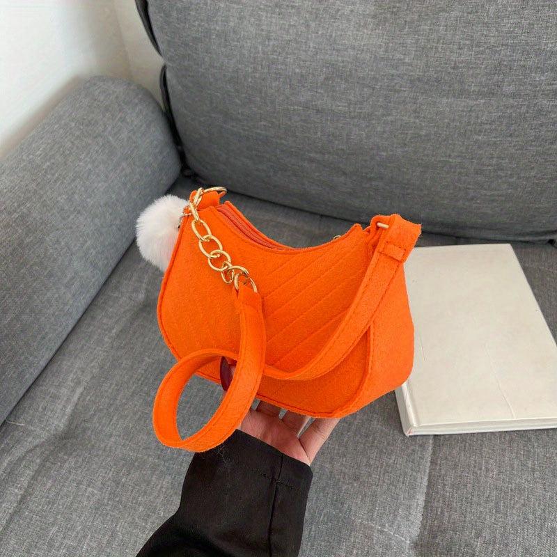 Quilted Detail Bag with Pom Pom