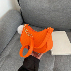 Quilted Detail Bag with Pom Pom