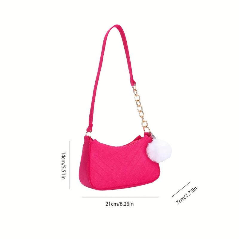 Quilted Detail Bag with Pom Pom