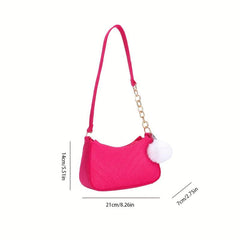 Quilted Detail Bag with Pom Pom