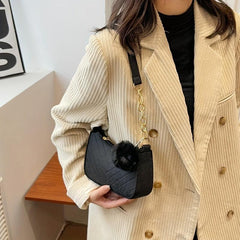 Quilted Detail Bag with Pom Pom