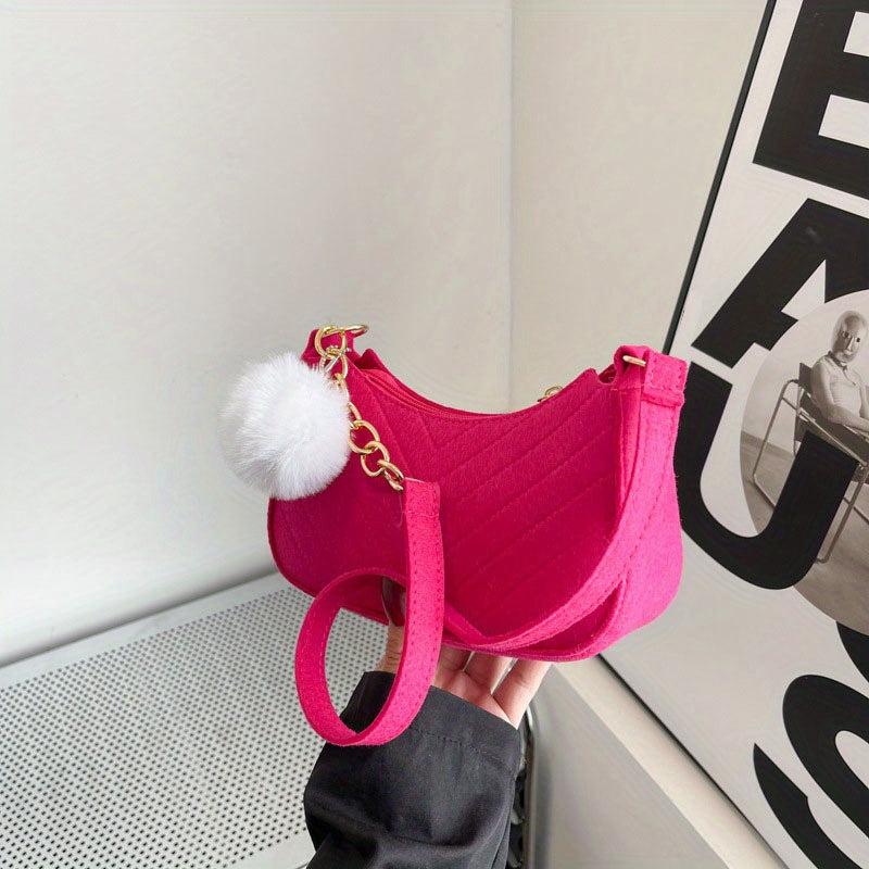 Quilted Detail Bag with Pom Pom