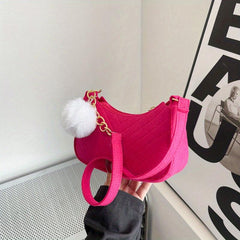 Quilted Detail Bag with Pom Pom