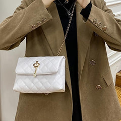 Women's Argyle Quilted Chain Crossbody Bag Elegant Style Work Bag
