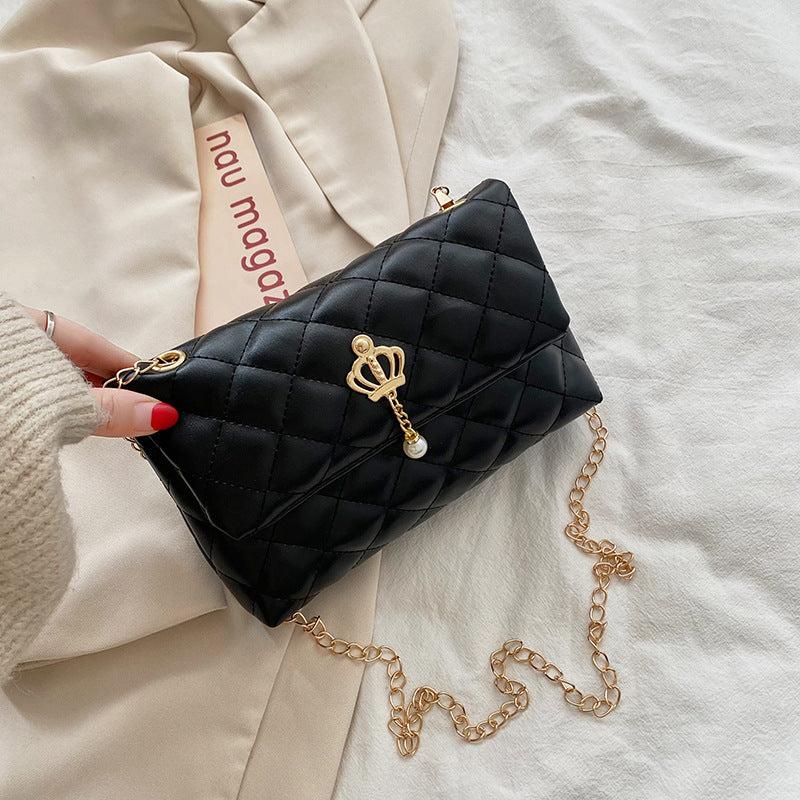 Women's Argyle Quilted Chain Crossbody Bag Elegant Style Work Bag