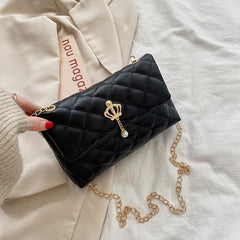 Women's Argyle Quilted Chain Crossbody Bag Elegant Style Work Bag
