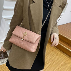 Women's Argyle Quilted Chain Crossbody Bag Elegant Style Work Bag