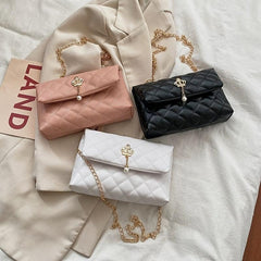 Women's Argyle Quilted Chain Crossbody Bag Elegant Style Work Bag