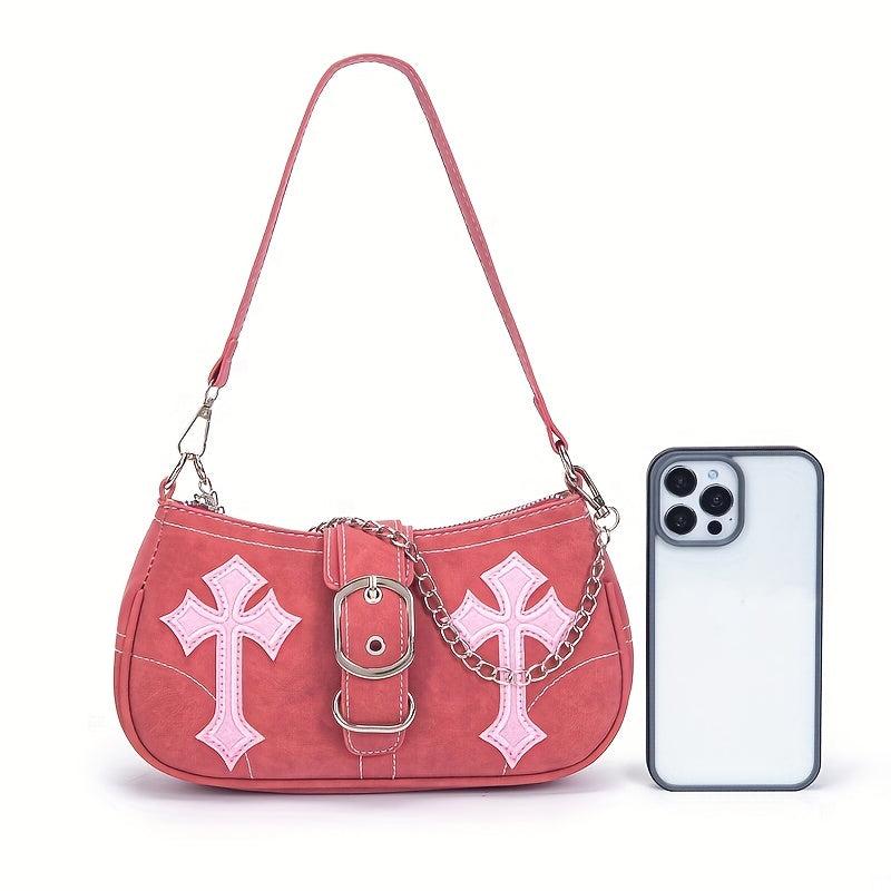 Y2K Cross Decor Underarm Bag Hot Girls Chain Shoulder Bag Pink Handbags