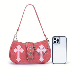 Y2K Cross Decor Underarm Bag Hot Girls Chain Shoulder Bag Pink Handbags
