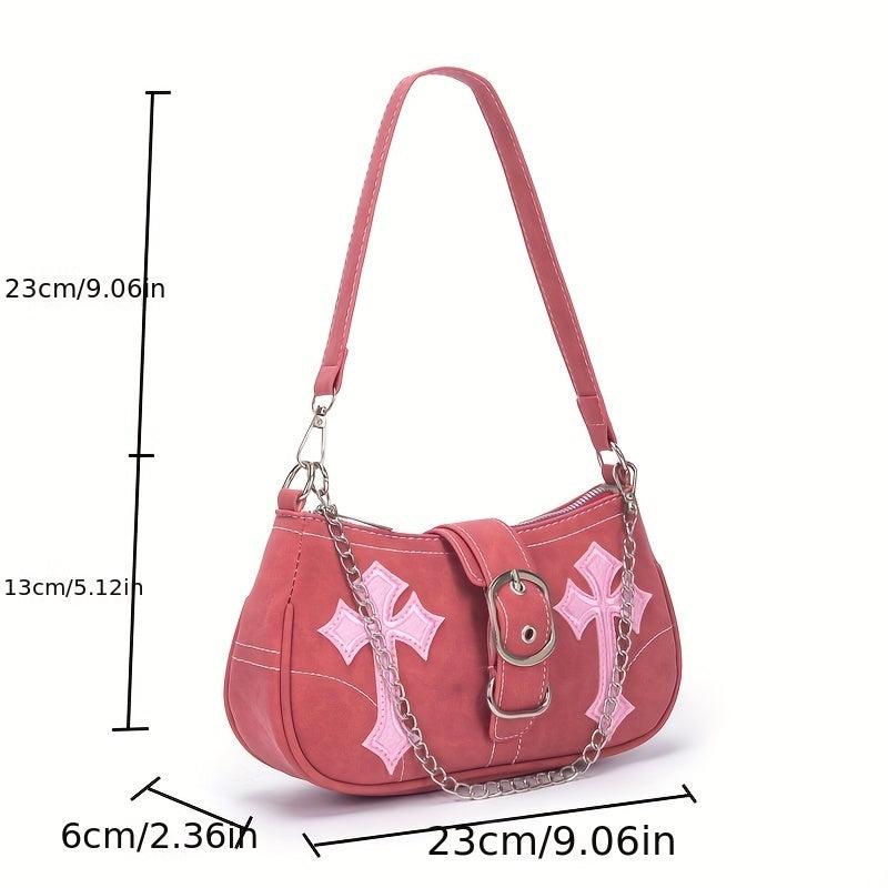 Y2K Cross Decor Underarm Bag Hot Girls Chain Shoulder Bag Pink Handbags