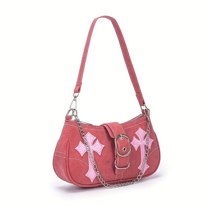 Y2K Cross Decor Underarm Bag Hot Girls Chain Shoulder Bag Pink Handbags