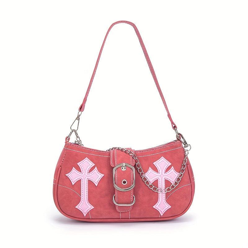 Y2K Cross Decor Underarm Bag Hot Girls Chain Shoulder Bag Pink Handbags