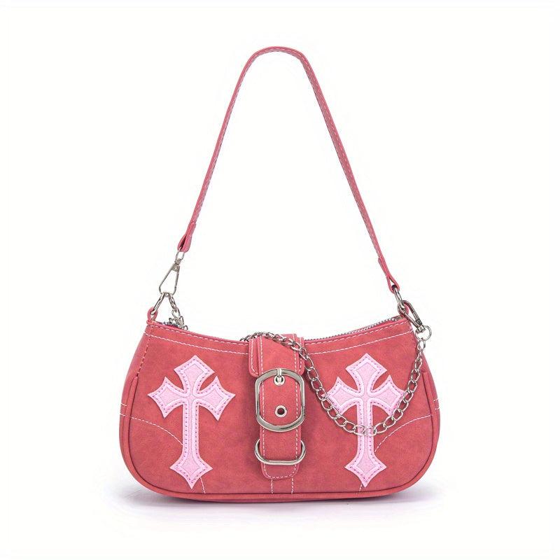 Y2K Cross Decor Underarm Bag Hot Girls Chain Shoulder Bag Pink Handbags