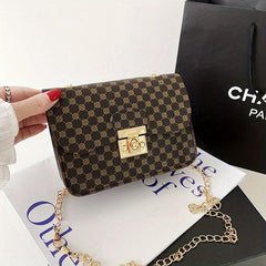 Vintage Pattern Square Shoulder Bag Classic Chain Bag For Work