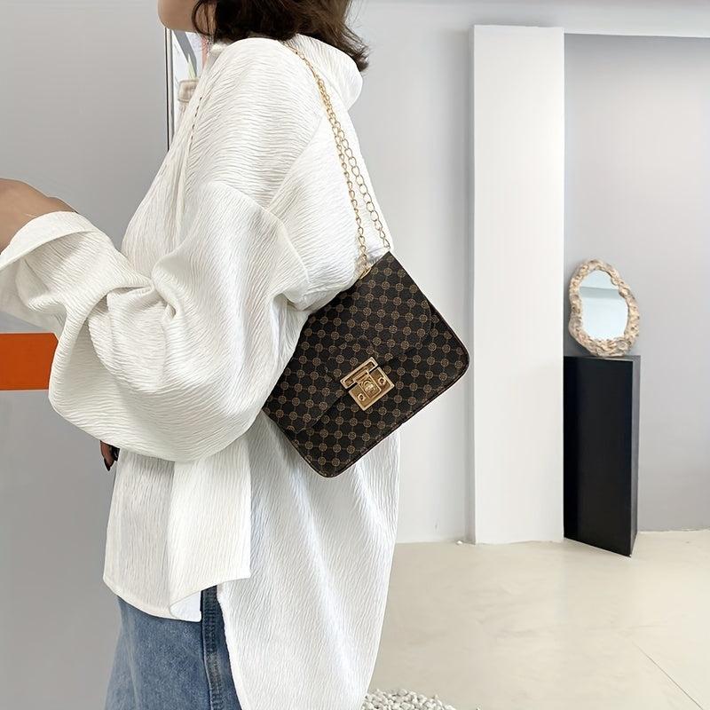 Vintage Pattern Square Shoulder Bag Classic Chain Bag For Work