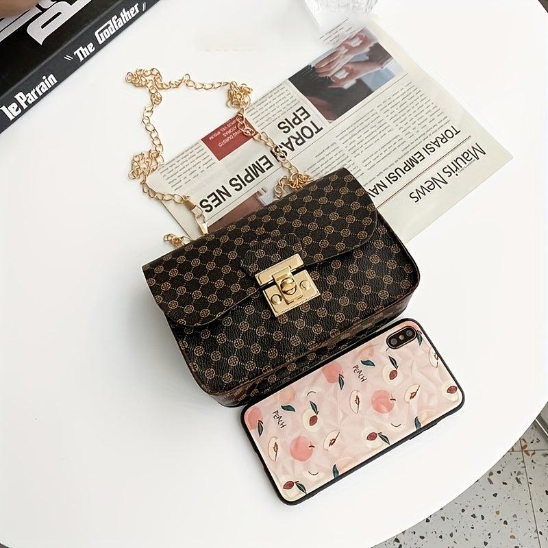 Vintage Pattern Square Shoulder Bag Classic Chain Bag For Work