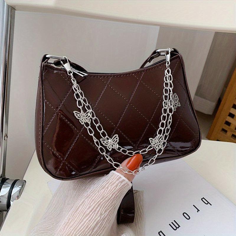 Quilted Shoulder Bag Butterfly Chain PU Leather Handbag