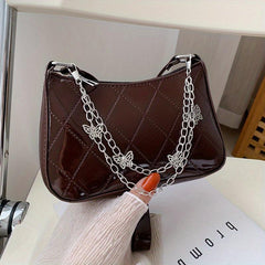 Quilted Shoulder Bag Butterfly Chain PU Leather Handbag