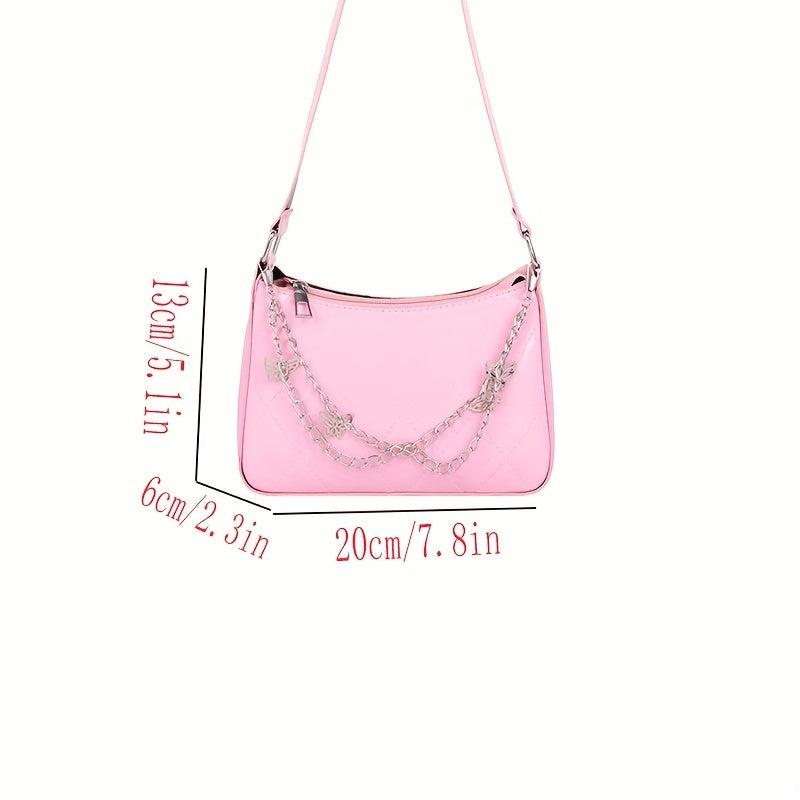 Quilted Shoulder Bag Butterfly Chain PU Leather Handbag