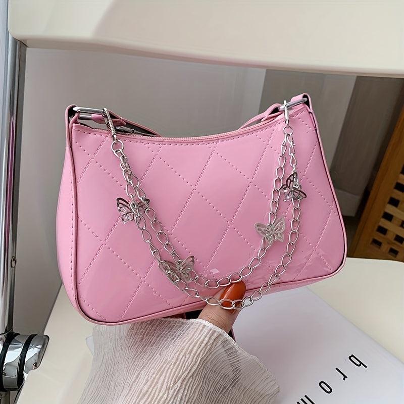 Quilted Shoulder Bag Butterfly Chain PU Leather Handbag