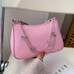 Quilted Shoulder Bag Butterfly Chain PU Leather Handbag
