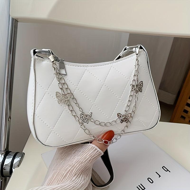 Quilted Shoulder Bag Butterfly Chain PU Leather Handbag