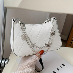 Quilted Shoulder Bag Butterfly Chain PU Leather Handbag