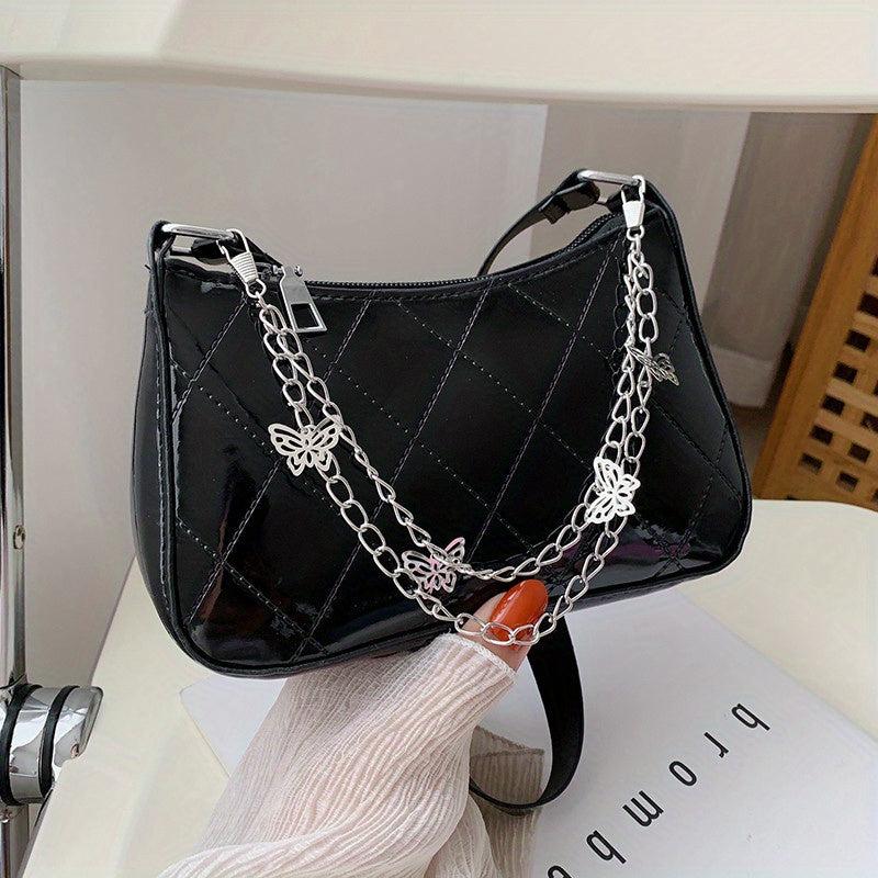 Quilted Shoulder Bag Butterfly Chain PU Leather Handbag