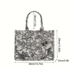 Jungle Animal Plant Graphic Tote Bag Large Capacity Canvas Shoulder Bag