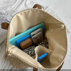 Bohemian Straw Tote Bag Lightweight All Math Storage For Travel
