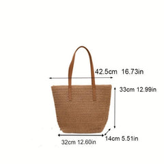 Bohemian Straw Tote Bag Lightweight All Math Storage For Travel