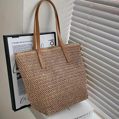 Bohemian Straw Tote Bag Lightweight All Math Storage For Travel