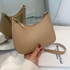 Zipper Solid Underarm Bag PU Leather Textured Bag Shoulder Bag