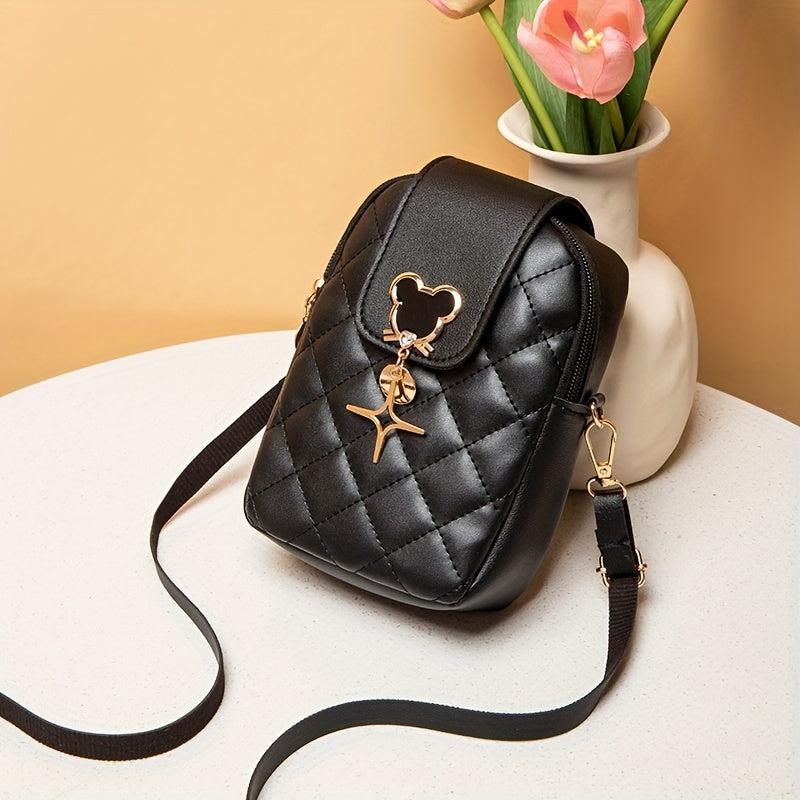 Argyle Quilted Mini Crossbody Bag with Metal Decor Coin Purse