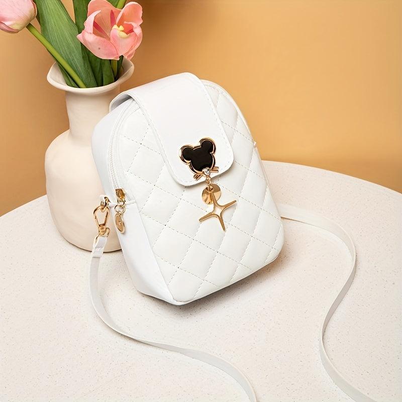 Argyle Quilted Mini Crossbody Bag with Metal Decor Coin Purse