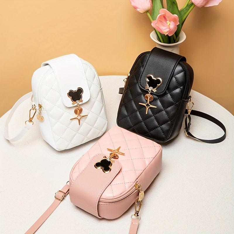Argyle Quilted Mini Crossbody Bag with Metal Decor Coin Purse
