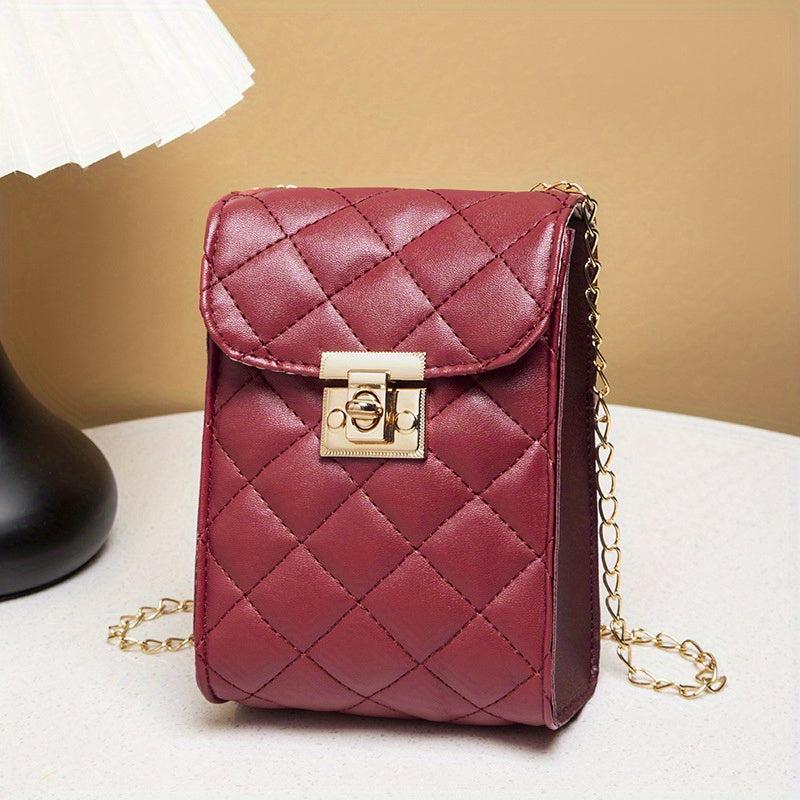 Quilted Chain Crossbody Bag PU Leather Textured Cell Phone Bag