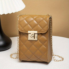 Quilted Chain Crossbody Bag PU Leather Textured Cell Phone Bag