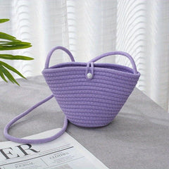 Versatile Woven Solid Shoulder Bucket Bag