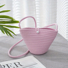 Versatile Woven Solid Shoulder Bucket Bag