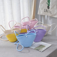 Versatile Woven Solid Shoulder Bucket Bag